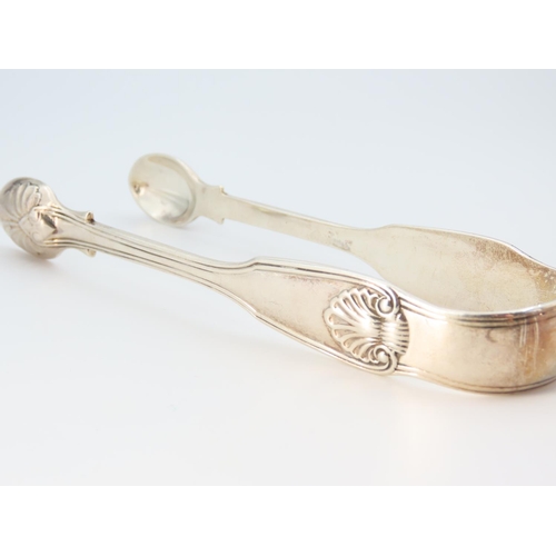 1168 - Large Silver Sugar Tongs with Acanthus Leaf Motif Decoration 15cm Long