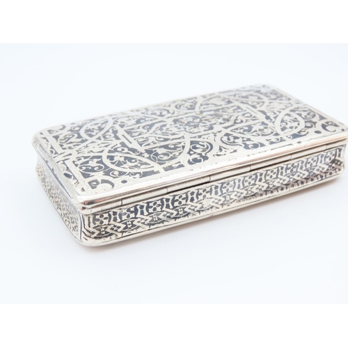 1169 - Unusual Silver Pill or Snuff Box Gilded Interior Possibly Russian 9cm Long x 5cm Wide