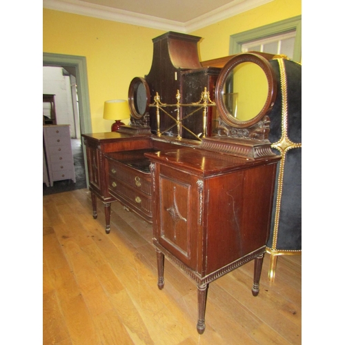 117 - Generous Form Mahogany Inverted Break Front Mirror and Brass Rail Back Sideboard Approximately 7ft W... 