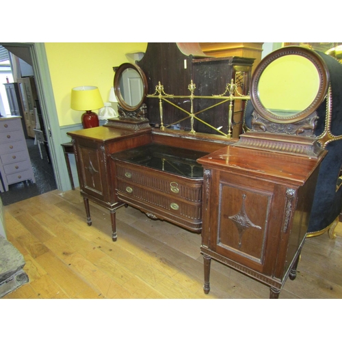 117 - Generous Form Mahogany Inverted Break Front Mirror and Brass Rail Back Sideboard Approximately 7ft W... 