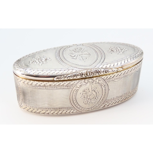 1173 - Silver Oval Form Ring or Desk Box Incised Decoration Throughout Hinged Cover 9cm Wide x 4cm Deep Att... 