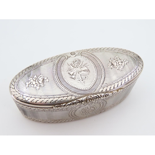 1173 - Silver Oval Form Ring or Desk Box Incised Decoration Throughout Hinged Cover 9cm Wide x 4cm Deep Att... 