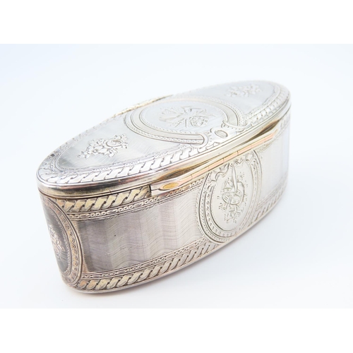 1173 - Silver Oval Form Ring or Desk Box Incised Decoration Throughout Hinged Cover 9cm Wide x 4cm Deep Att... 