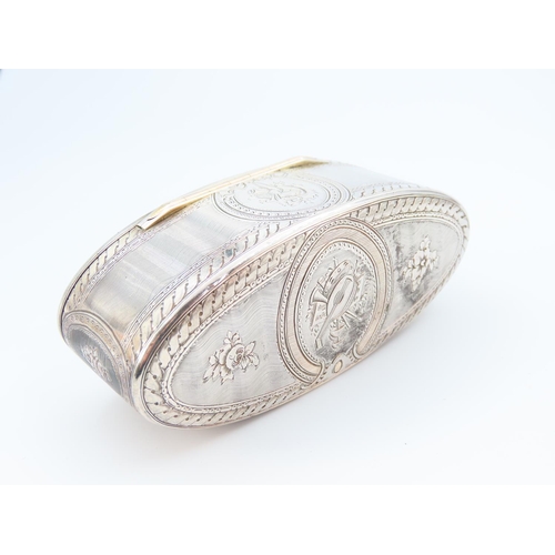 1173 - Silver Oval Form Ring or Desk Box Incised Decoration Throughout Hinged Cover 9cm Wide x 4cm Deep Att... 