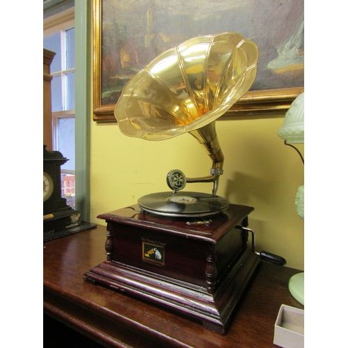 118 - His Masters Voice Brass Horn Gramophone Working Order