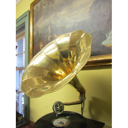 118 - His Masters Voice Brass Horn Gramophone Working Order