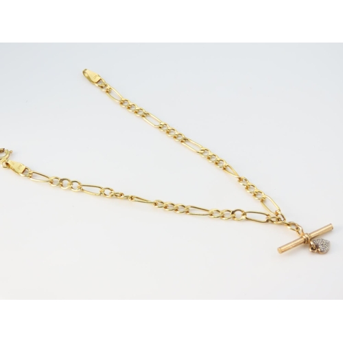 1180 - 9 Carat Yellow Gold T-Bar Ladies Bracelet with Heart Motif Locket Bracelet 18cm Long. Please Note Ma... 