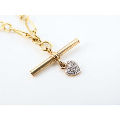 1180 - 9 Carat Yellow Gold T-Bar Ladies Bracelet with Heart Motif Locket Bracelet 18cm Long. Please Note Ma... 