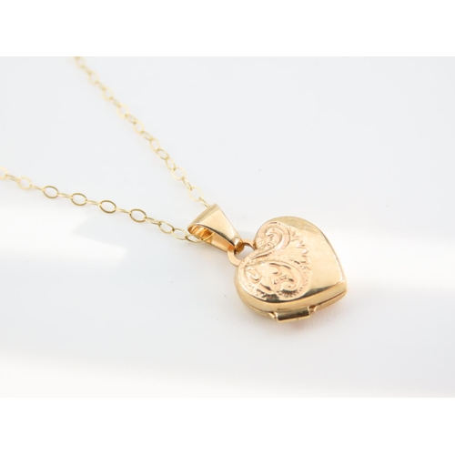 1182 - 9 Carat Yellow Gold Heart Motif Pendant Locket Hinged Cover Incised Detailing Set on 9 Carat Yellow ... 