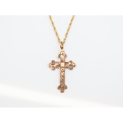 1183 - Crucifix Pendant 9 Carat Yellow Gold 3cm High Mounted on 9 Carat Yellow Gold Chain 46cm Long