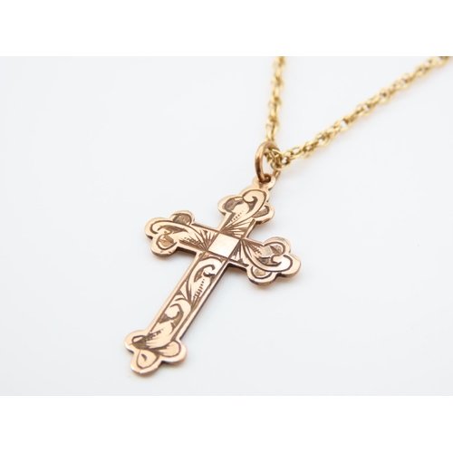 1183 - Crucifix Pendant 9 Carat Yellow Gold 3cm High Mounted on 9 Carat Yellow Gold Chain 46cm Long