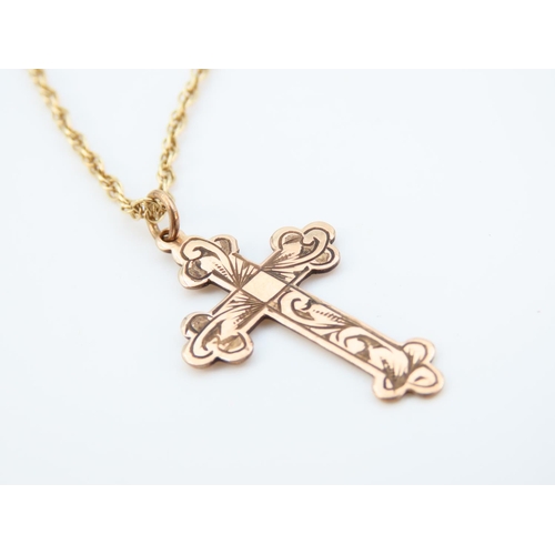 1183 - Crucifix Pendant 9 Carat Yellow Gold 3cm High Mounted on 9 Carat Yellow Gold Chain 46cm Long