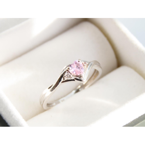 1185 - Pink Garnet Centre Stone Ring Mounted on 9 Carat Shaped Form White Gold Band Ring Size M