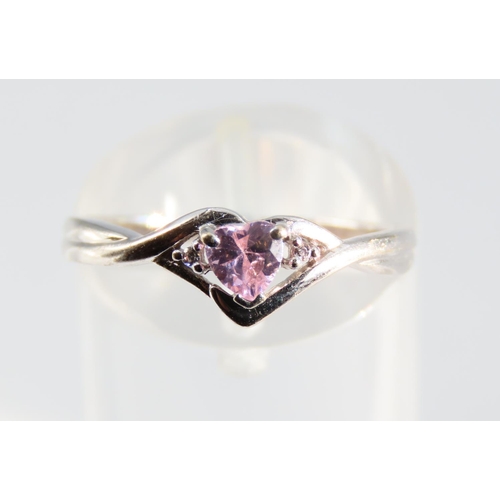 1185 - Pink Garnet Centre Stone Ring Mounted on 9 Carat Shaped Form White Gold Band Ring Size M