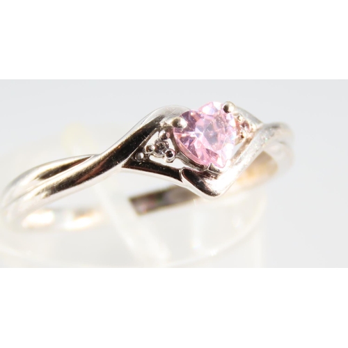 1185 - Pink Garnet Centre Stone Ring Mounted on 9 Carat Shaped Form White Gold Band Ring Size M