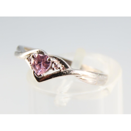 1185 - Pink Garnet Centre Stone Ring Mounted on 9 Carat Shaped Form White Gold Band Ring Size M