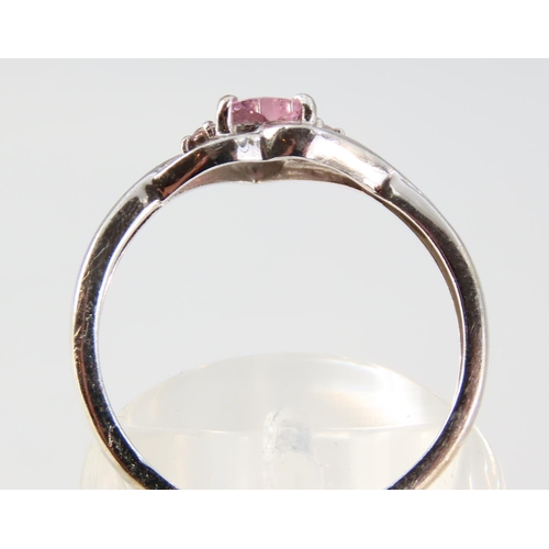 1185 - Pink Garnet Centre Stone Ring Mounted on 9 Carat Shaped Form White Gold Band Ring Size M