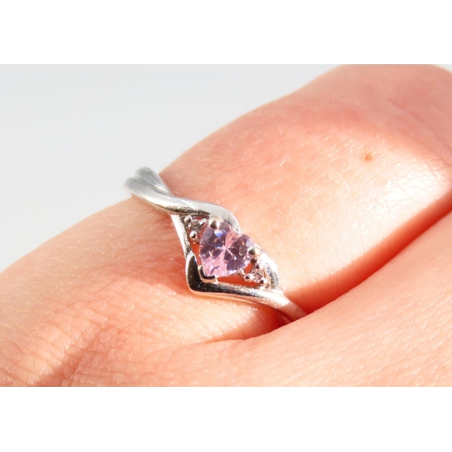 1185 - Pink Garnet Centre Stone Ring Mounted on 9 Carat Shaped Form White Gold Band Ring Size M