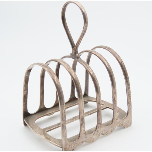 1186 - Silver Four Slice Toast Rack with Integral Handle 12cm High x 7cm Wide