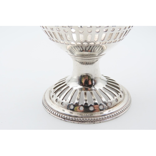 1189 - Silver Bon Bon Basket Swing Carry Handle Pedestal Form Open Filigree  Decoration Basket 10cm High