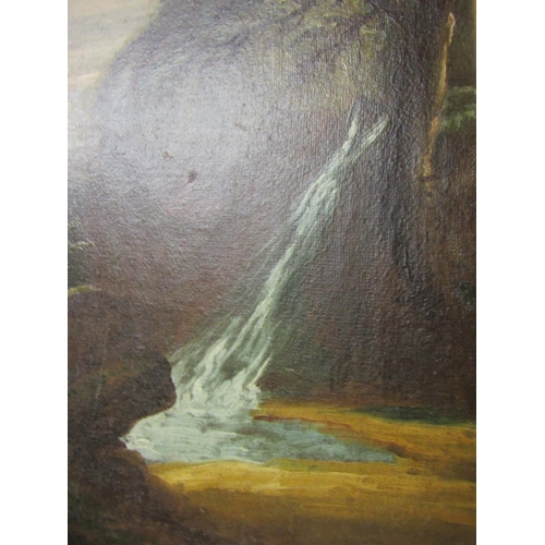 119 - Old Master School Figures by Waterfall Contained within Original Gilded Frame Oil on Canvas Approxim... 