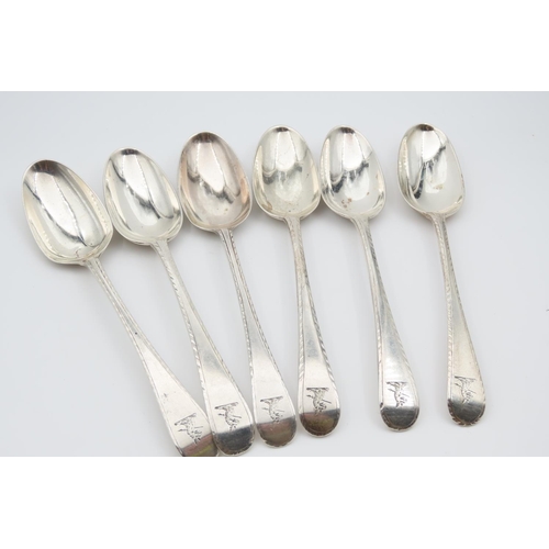 1192 - Set of Six Silver Dessert Spoons Bright Cut Detailing Each 18cm Long