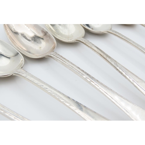 1192 - Set of Six Silver Dessert Spoons Bright Cut Detailing Each 18cm Long