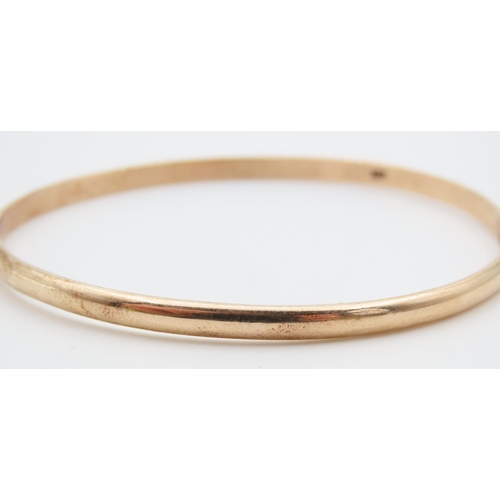 1198 - 9 Carat Yellow Gold Ladies Bangle Form Bracelet Inner Diameter 6.5cm