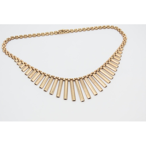 1199 - 9 Carat Yellow Gold Cleopatra Fringe Motif Ladies Necklace 38cm Long