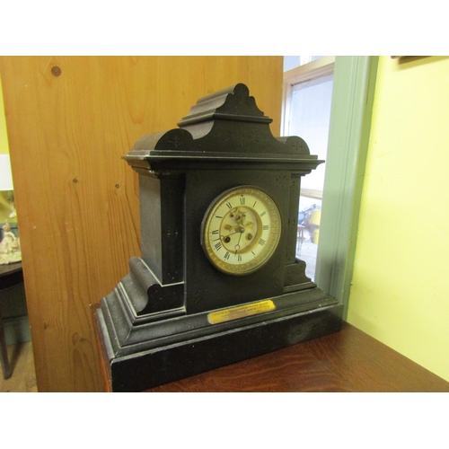 120 - Carved Marble Mantle Clock Architectural Form Roman Numerical Decorated Form Approximately 14 Inches... 