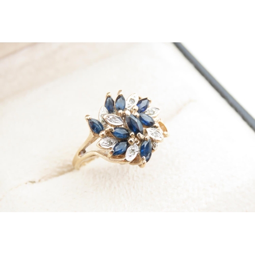 1200 - Sapphire and Diamond Ladies Cluster Ring Attractively Detailed Mounted on 9 Carat Yellow Gold Band R... 