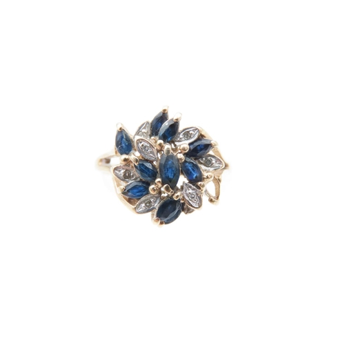 1200 - Sapphire and Diamond Ladies Cluster Ring Attractively Detailed Mounted on 9 Carat Yellow Gold Band R... 