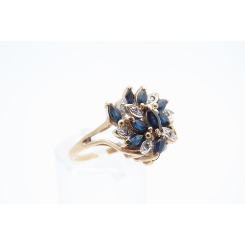 1200 - Sapphire and Diamond Ladies Cluster Ring Attractively Detailed Mounted on 9 Carat Yellow Gold Band R... 