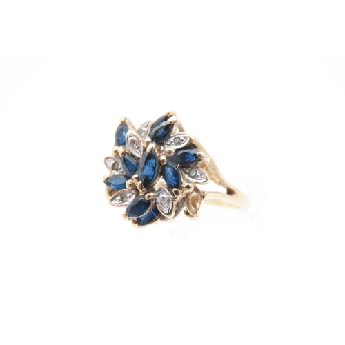 1200 - Sapphire and Diamond Ladies Cluster Ring Attractively Detailed Mounted on 9 Carat Yellow Gold Band R... 