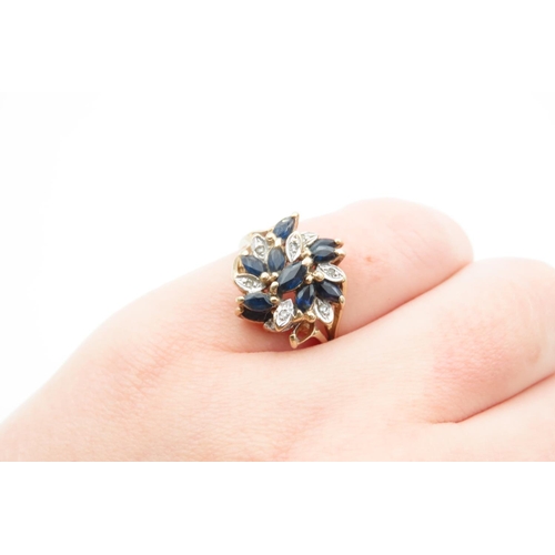 1200 - Sapphire and Diamond Ladies Cluster Ring Attractively Detailed Mounted on 9 Carat Yellow Gold Band R... 