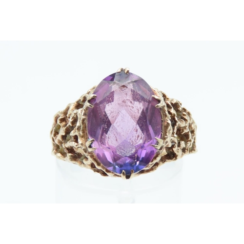 1201 - Violet Sapphire 9 Carat Yellow Gold Ring with Finely Detailed Band Ring Size T