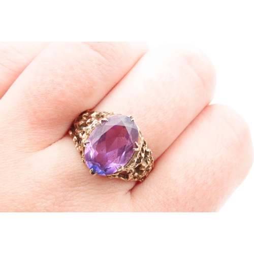 1201 - Violet Sapphire 9 Carat Yellow Gold Ring with Finely Detailed Band Ring Size T