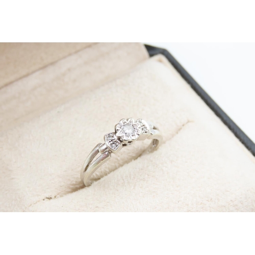 1204 - Diamond Set 9 Carat White Gold Ladies Ring with Further Set Diamond Decoration to Shoulders Ring Siz... 