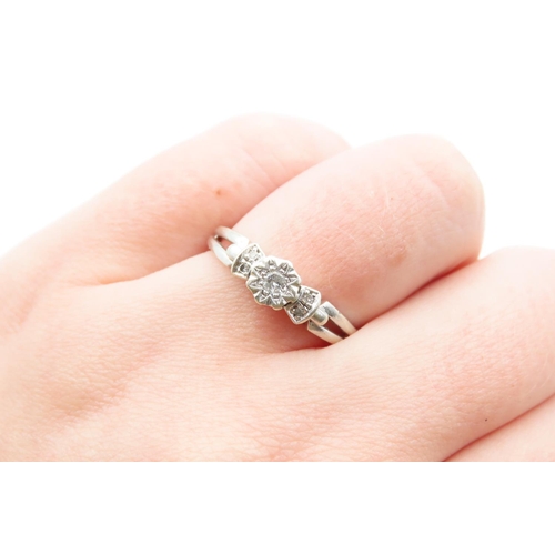 1204 - Diamond Set 9 Carat White Gold Ladies Ring with Further Set Diamond Decoration to Shoulders Ring Siz... 