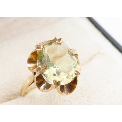 1213 - Champagne Garnet Centre Stone Ring Mounted on 9 Carat Yellow Gold Band Ring Size N and a Half