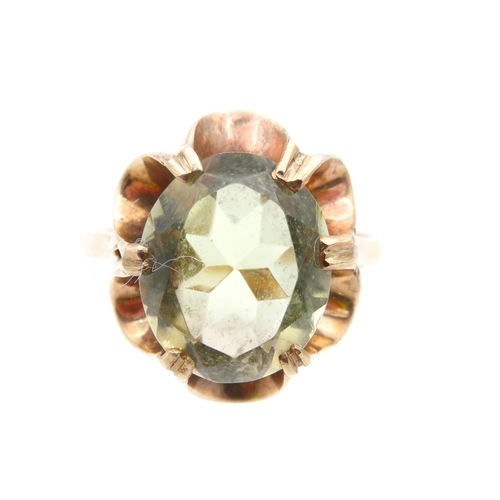 1213 - Champagne Garnet Centre Stone Ring Mounted on 9 Carat Yellow Gold Band Ring Size N and a Half