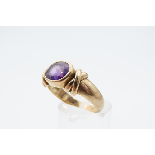 1214 - Amethyst Oval Cut Centre Stone Ring Mounted on 9 Carat Yellow Gold Band Ring Size Q