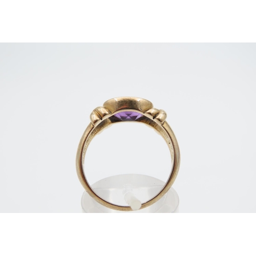 1214 - Amethyst Oval Cut Centre Stone Ring Mounted on 9 Carat Yellow Gold Band Ring Size Q