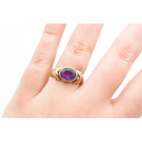 1214 - Amethyst Oval Cut Centre Stone Ring Mounted on 9 Carat Yellow Gold Band Ring Size Q