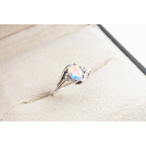 1215 - Chameleon Gemstone Ring Mounted on 9 Carat White Gold Band Ring Size I