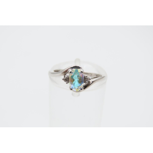 1215 - Chameleon Gemstone Ring Mounted on 9 Carat White Gold Band Ring Size I