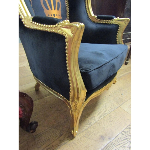 122 - Porters Carved Giltwood Hall Chair Velvet Upholstery Approximately 6ft High