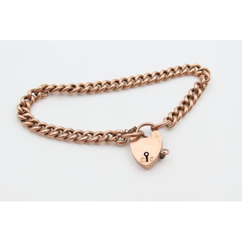 1220 - 9 Carat Rose Gold Ladies Bracelet Interlinking Form with Heart Motif Locket 19cm Long