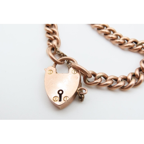 1220 - 9 Carat Rose Gold Ladies Bracelet Interlinking Form with Heart Motif Locket 19cm Long