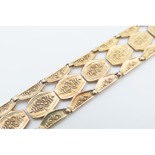 1221 - 9 Carat Yellow Gold Panel Set Ladies Bracelet 17.5cm Long